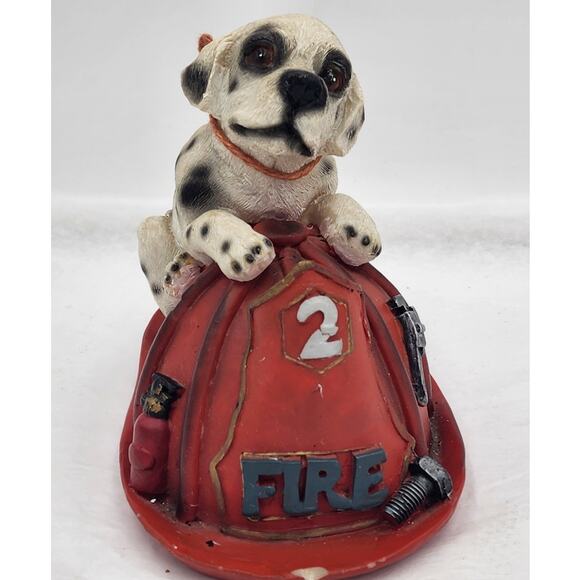 Vintage Dalmatian Puppy Firefighter Helmet Firemen Decor Shelf Dog Adorable 4" - Picture 1 of 14